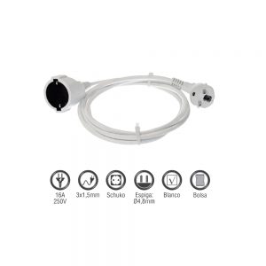 Prolongador 5M 16A 3G1,50 Branca Daxis